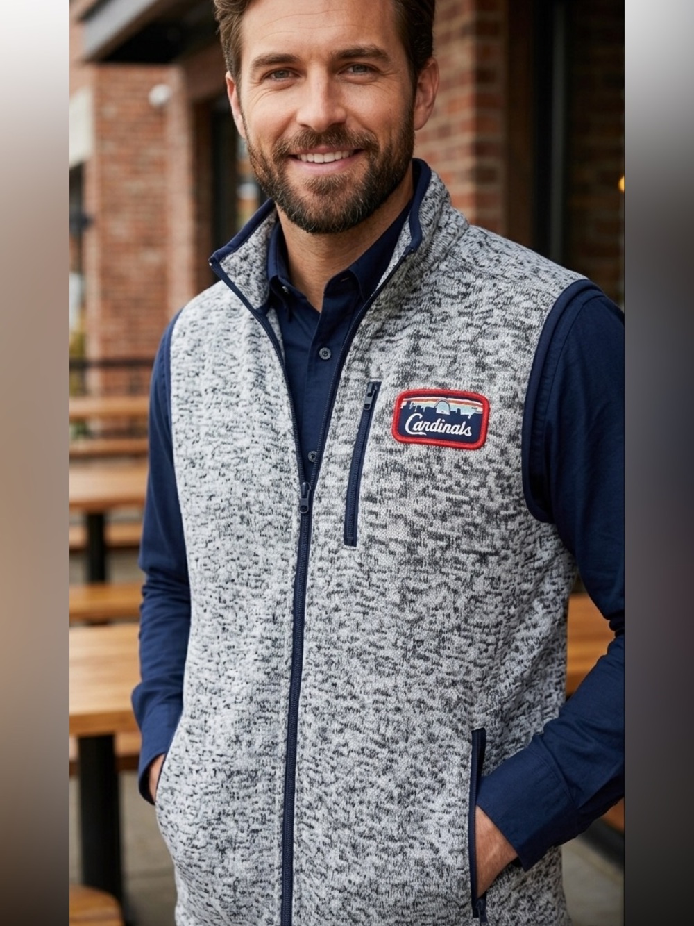St Louis Cardinals Gray Marled Full-Zip Up Fleece Vest Men’s Large